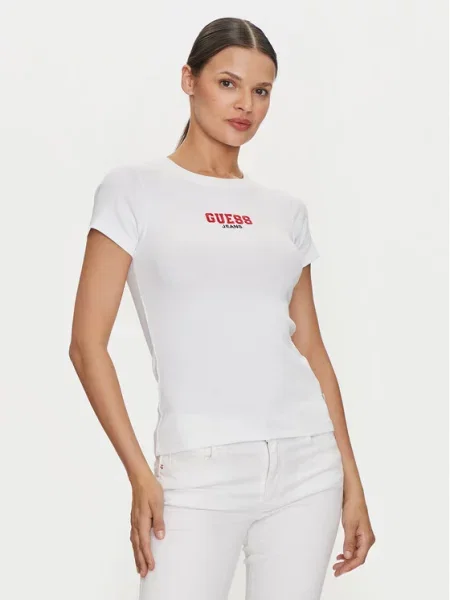 Koszulka Guess Jeans Ss Cn Slim Rib Em White L biała