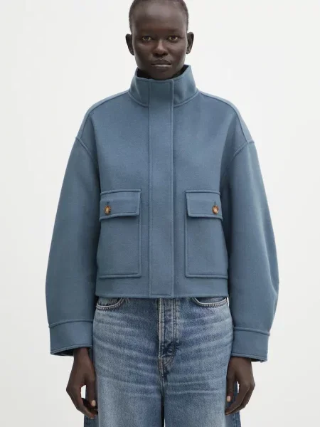 Maison Kitsuné geacă de lână Double Face Cropped bleumarin de tranziție