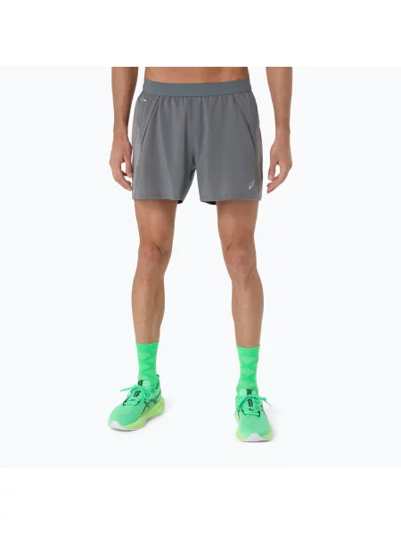Шорти для бігу ASICS Road clay grey/steel grey/illuminate green сірі