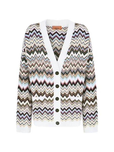 Cardigan Missoni tricotate cu decolteu în V alb