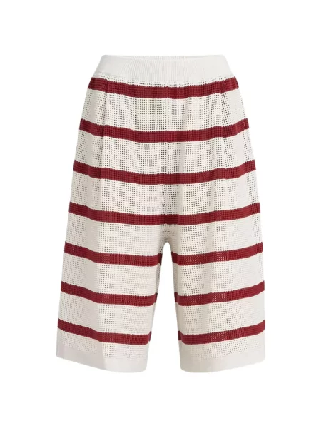 Pantaloni Brunello Cucinelli cu dungi tricotate alb