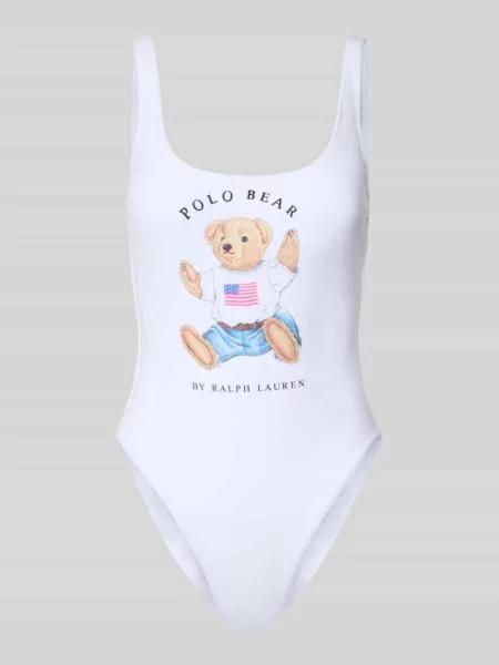 Kostium kąpielowy z nadrukiem polo bear z motywem Polo Ralph Lauren biały