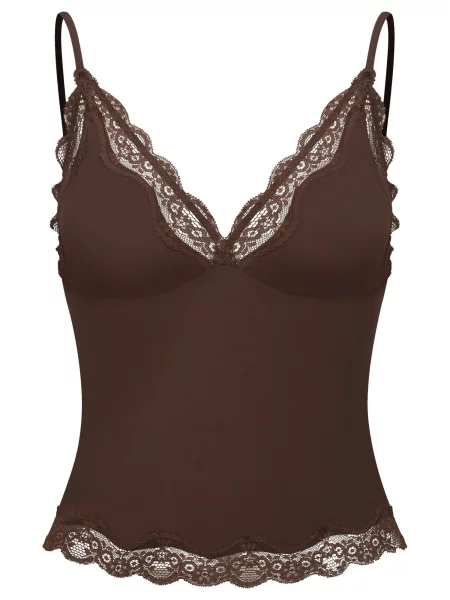 Cfab Top Deep Neck Lace Top' barna