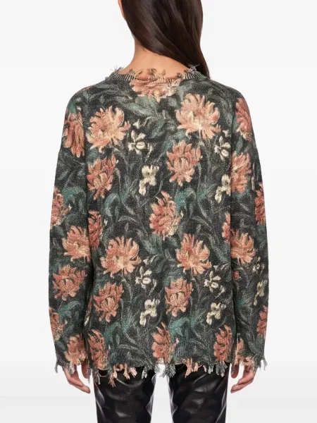 Pulover R13 zdrențuiți cu model floral negru