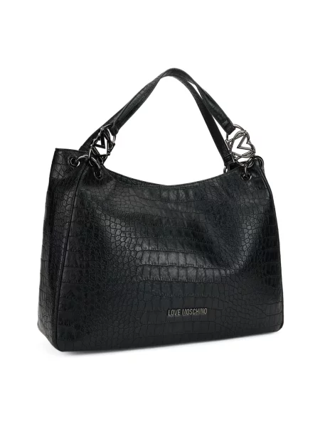 Shopperka Love Moschino skórzana z nadrukiem czarna