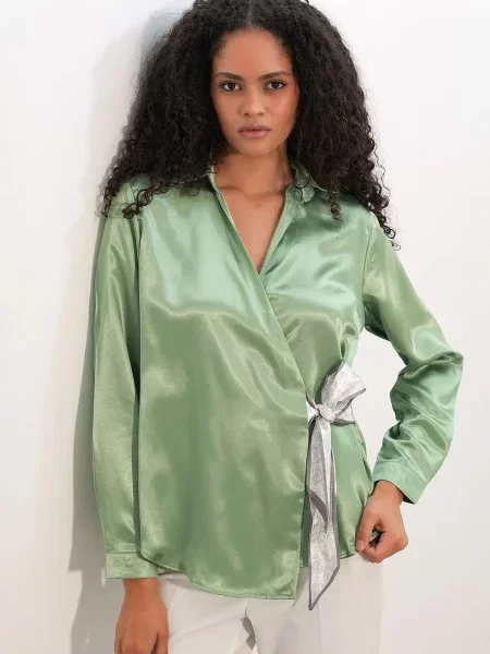 Bigdart Bluza siva / svijetlozelena bijela
