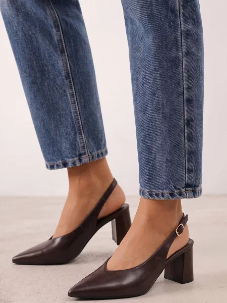 Pantofi clasici slingback cu gros și vârf ascuțit Dolmisa maro