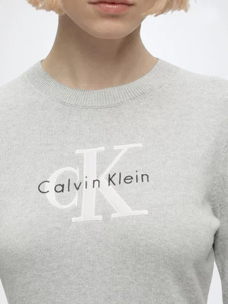Calvin Klein Jeans Pletené šaty svetlosivá / čierna biela
