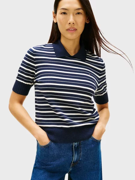 Смугасте поло Tommy Hilfiger з джерсі синє