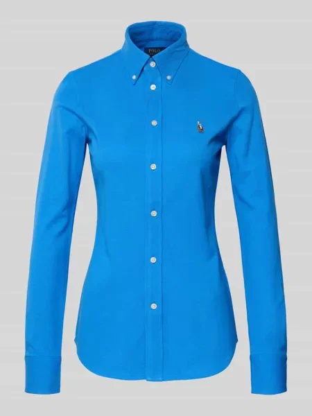 Bluzka koszulowa z wyhaftowanym logo Polo Ralph Lauren niebieska