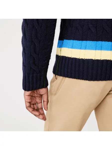 Lacoste Sweter Wełniany W Pasy W Kontrastowych Kolorach Z Dekoltem W Kształcie Litery V Classic Fit granatowy