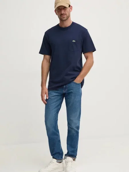 T-shirt o kroju regular fit z czystej bawełny Lacoste niebieska