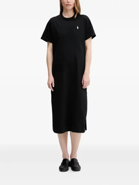 Sukienka midi Polo Ralph Lauren do kolan garniturowa w paski czarna