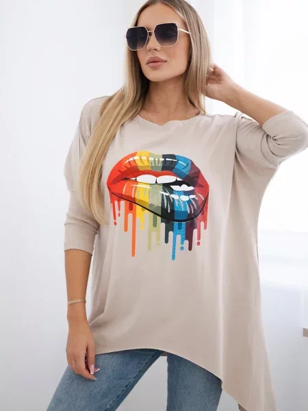 Bluza Kesi z nadrukiem beżowa