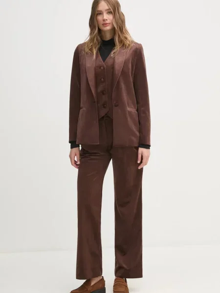 Велюрові штани La Petite Française широкі висока посадка PFPRALINE коричневий