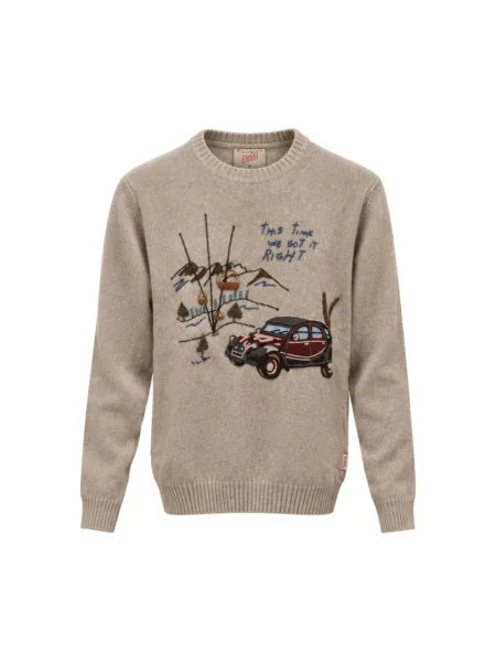 Sweter Bob wełniany z okrągłym dekoltem beżowy