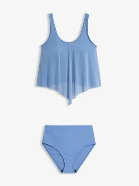Tankini z prześwitującą siateczką 2 części niebieski