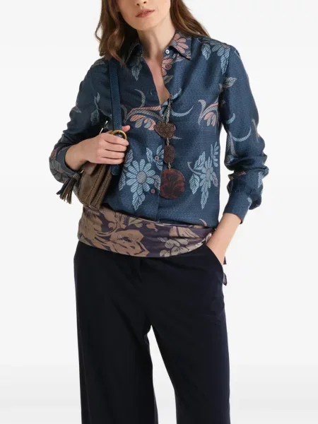 Cămașă Maliparmi de mătase cu model floral cu imagine albastru