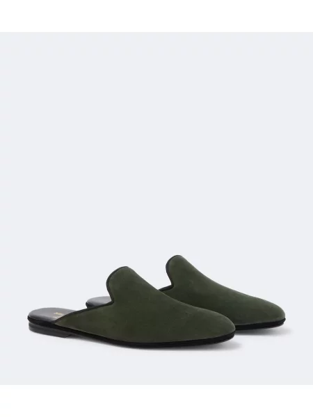 Papuci de casă Rubinacci din piele de căprioară verde