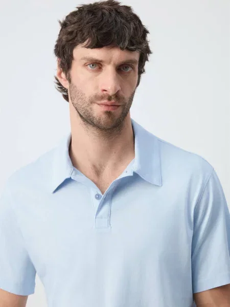 Gładka koszulka polo Mężczyzna XS MANGO MAN błękitny