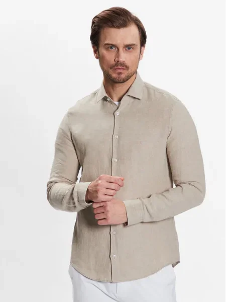 Calvin Klein Cămașă Linen Solid Slim Shirt bej
