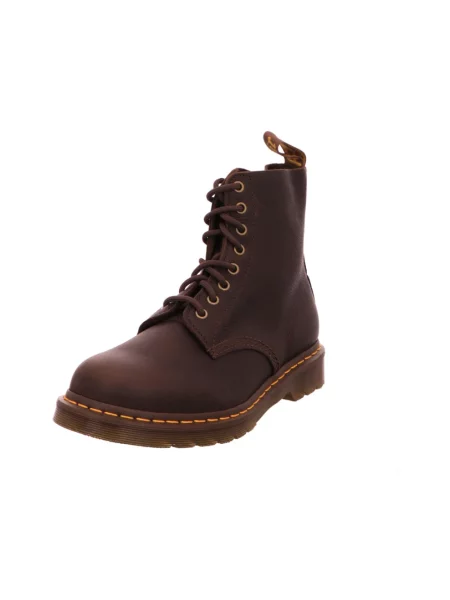 Botki Dr. Martens sznurowane koronkowe brązowe