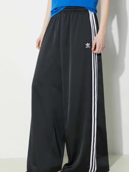Hlače adidas Originals za žene široke visoki struk crna