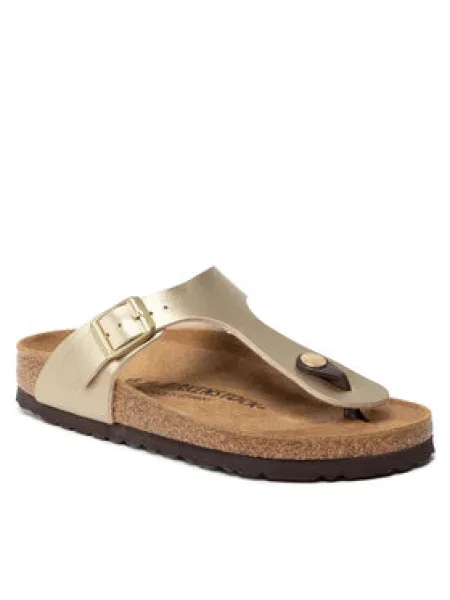 Șlapi Birkenstock din piele auriu
