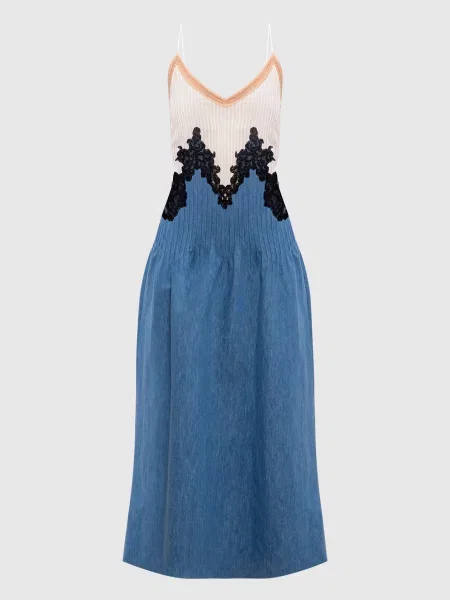 Комбінована сукня Althea Lace з льоном та шовком Gabriela Hearst синя