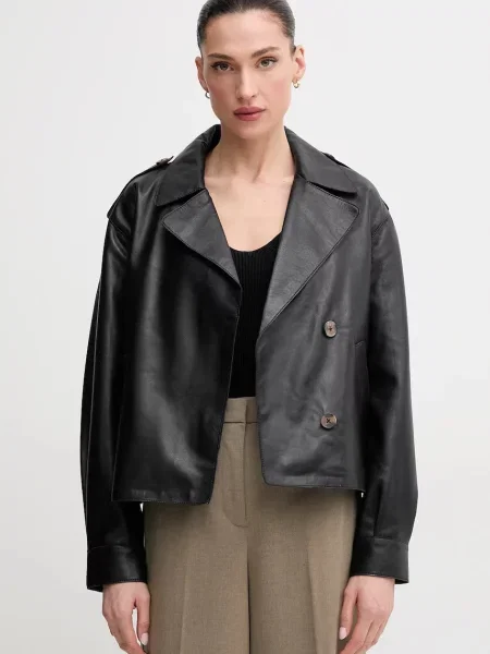 Pepe Jeans geacă de piele GRETA de tranzitie negru