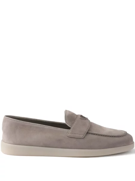 Pantofi loafer Prada din piele de căprioară gri