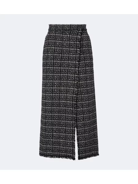 Fusta maxi Erdem în carouri din tweed negru