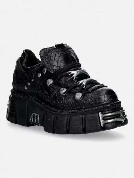 Kožené tenisky New Rock PITON ESCAMA NEGRO BRILLO TOWER NEGRO ACER čierna