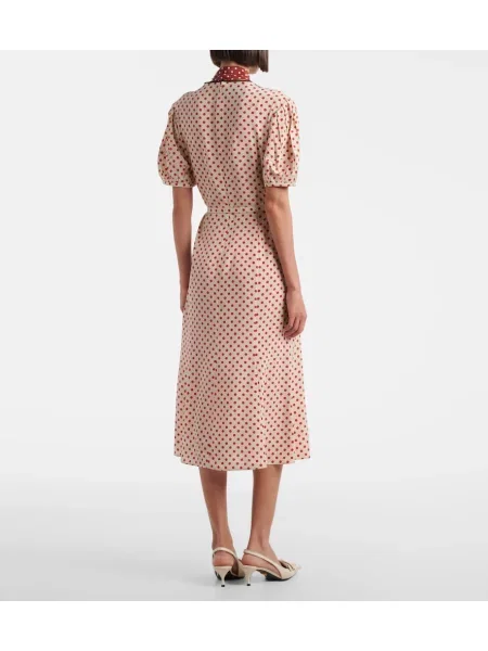 Rochie midi Prada de mătase cu buline bej