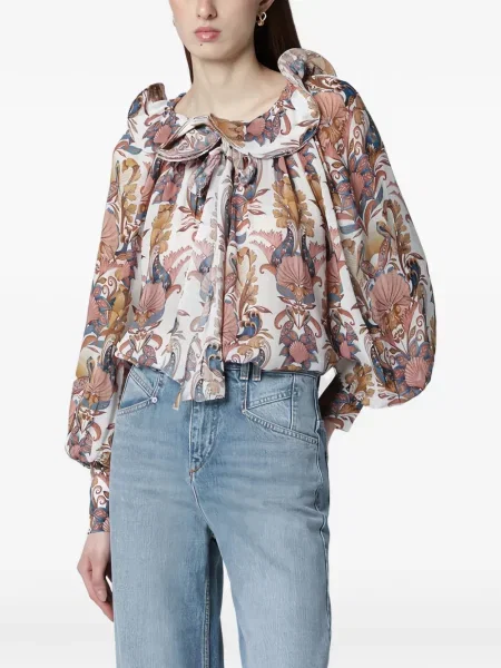 Bluză Farm Rio cu model floral cu volane alb