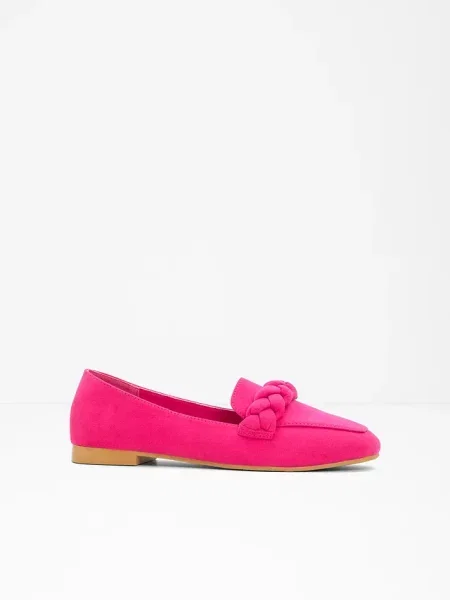 Loafersy z plecionym paskiem różowe