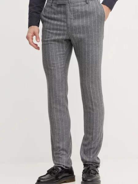 Вълнен панталон Hackett London с кройка по тялото сиво