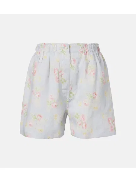 Pantaloni scurți Prada de in cu model floral albastru