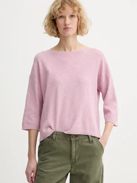 United Colors of Benetton sweter z krótkim rękawem z lnem różowy
