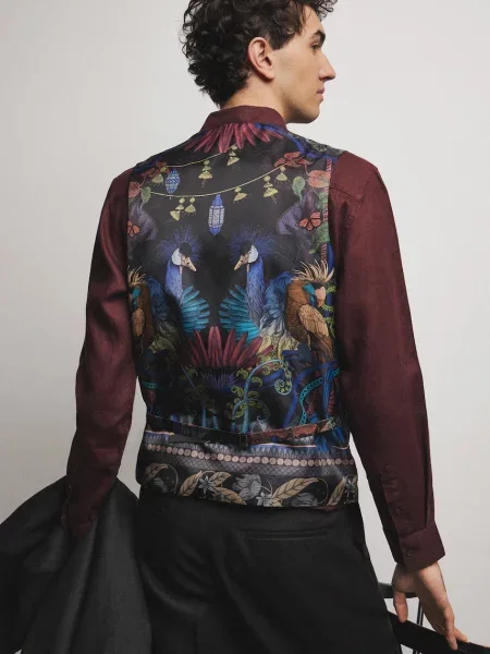 Medicine vestă cu un singur rând de pentru bărbați cu amestec de lână negru