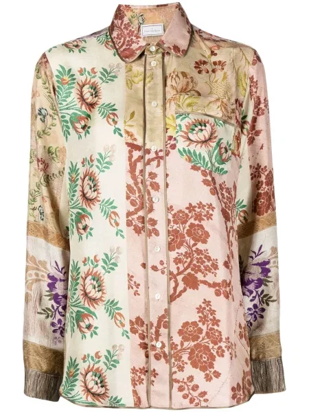Cămașă Pierre-louis Mascia de mătase cu model floral cu imagine maro