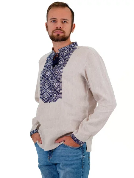 Льняная рубашка Folk Moda бежевая