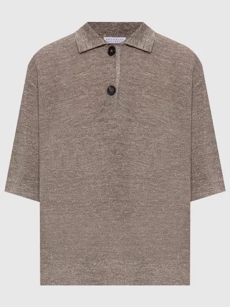 Топ з льоном Brunello Cucinelli коричневий