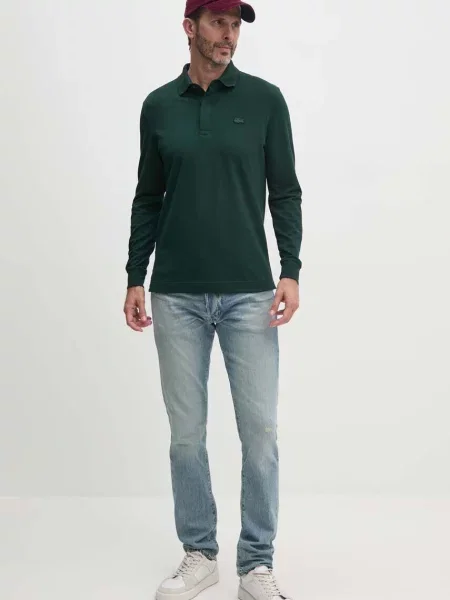 Lacoste Koszulka Polo Z Długim Rękawem Smart Paris Z Elastycznej Bawełny zielona