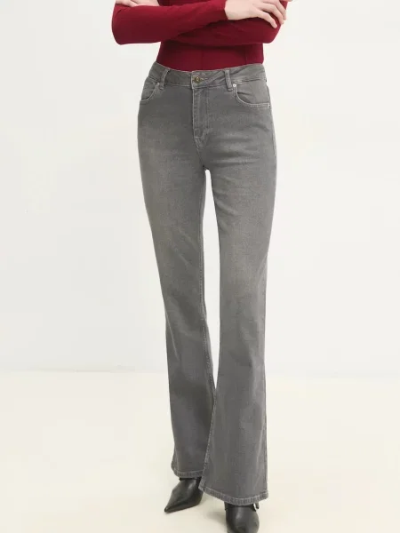 Дънки Answear Lab с висока талия сиво