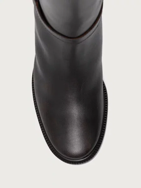 Tommy Hilfiger ботуши под коляното с дебел дамски от кожа TH STUD HEEL RIDING KNEE BOOT кафяво