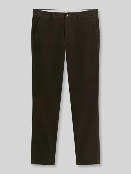 Spodnie sztruksowe o kroju slim fit z mieszanki bawełny Tommy Hilfiger oliwkowe