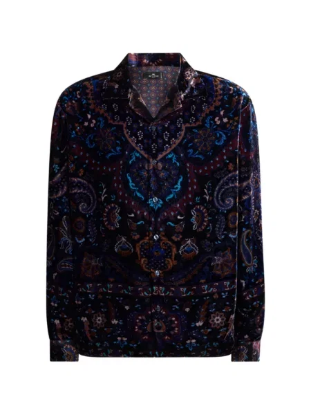 Cămașă Etro de mătase cu model floral cu imagine albastru