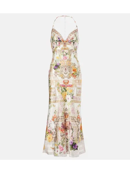 Rochie maxi Camilla de mătase de costum alb