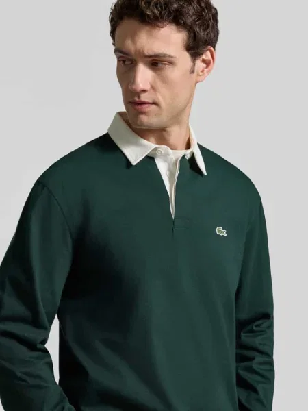 Koszulka polo o kroju relaxed fit z czystej bawełny z kołnierzykiem w kontrastowym kolorze Lacoste zielona